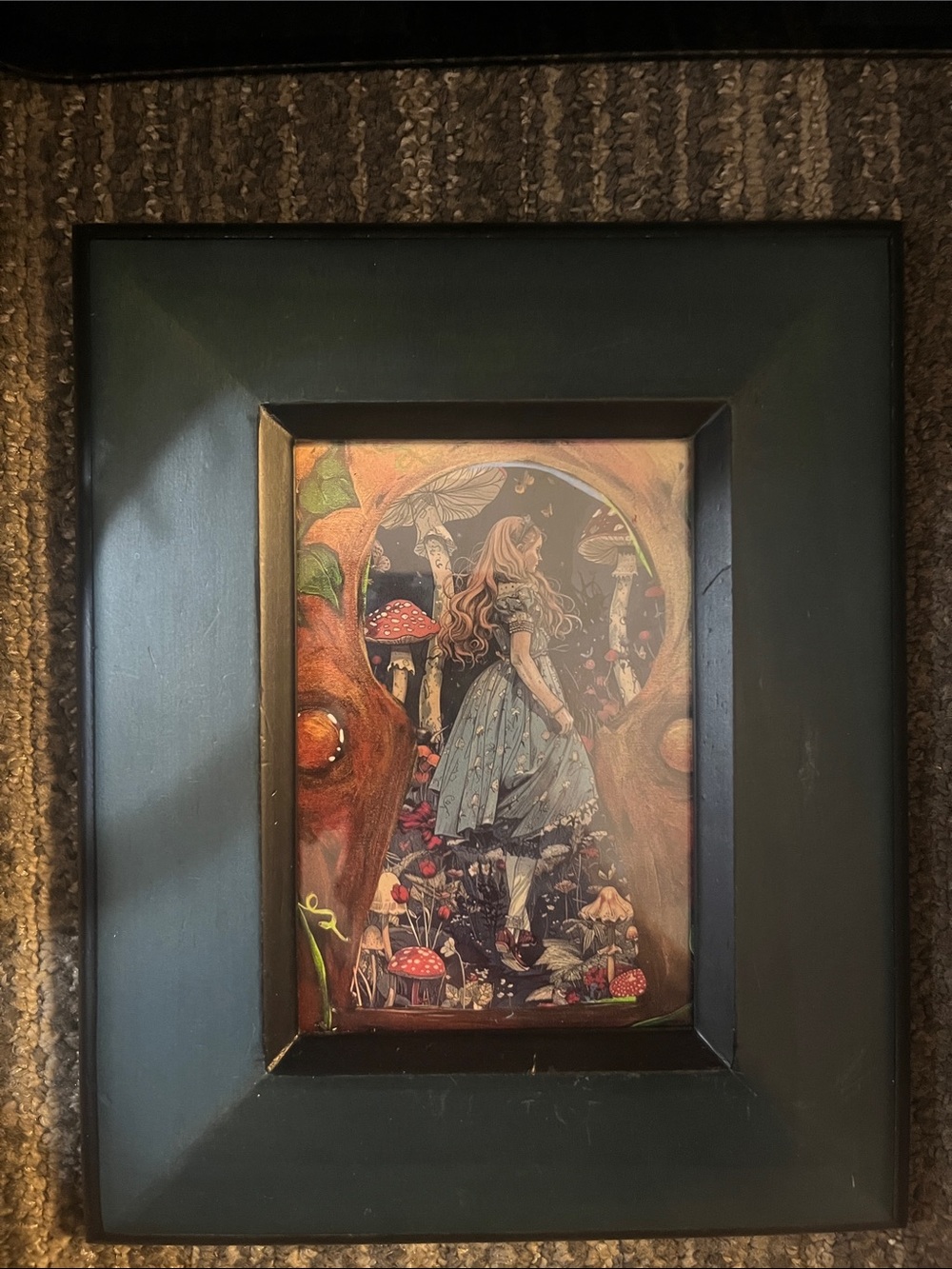 Whimsical Alice in Wonderland looking thru whole print in Dark Frame 3.5 x 5 438